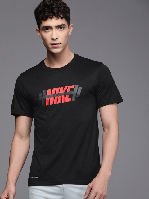 

Nike Men Black Printed Standard Fit Dri-Fit Round Neck Training T-shirt