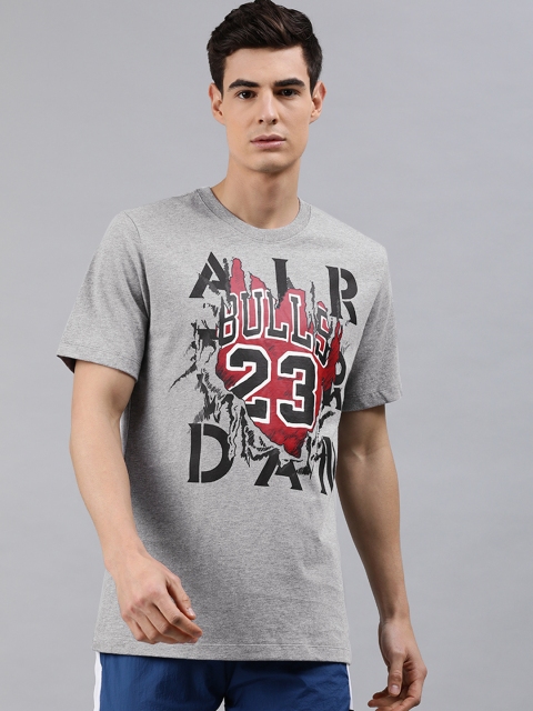 

Nike Men Grey Melange Printed Round Neck Pure Cotton T-shirt