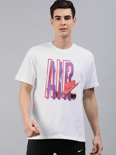 

Nike Men White DNA AIR LOOSE FIT Printed Round Neck Pure Cotton T-shirt