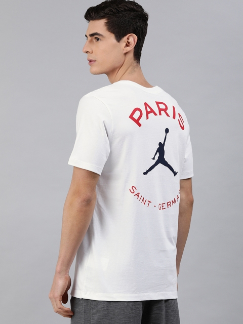 

Nike Men White Printed Round Neck M J PSG LOGO Pure Cotton T-shirt