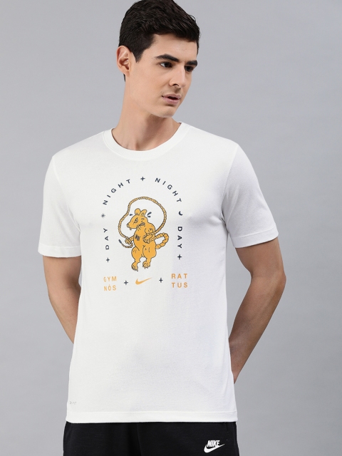 

Nike Men White Printed Round Neck DF GFX STY SU21 Pure Cotton T-shirt