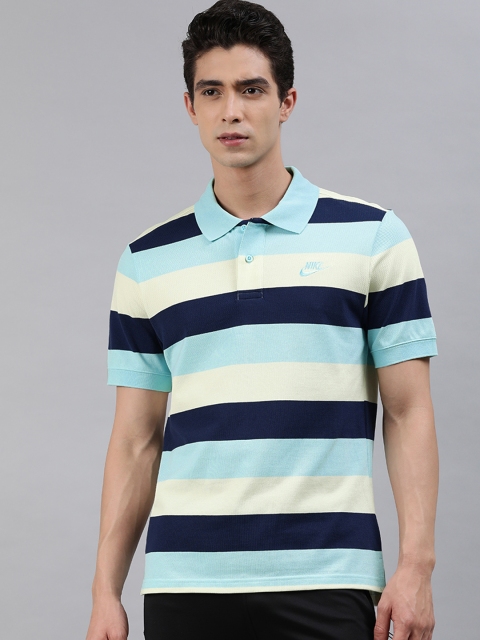 

Nike Men Green & Black Striped Polo Collar T-shirt