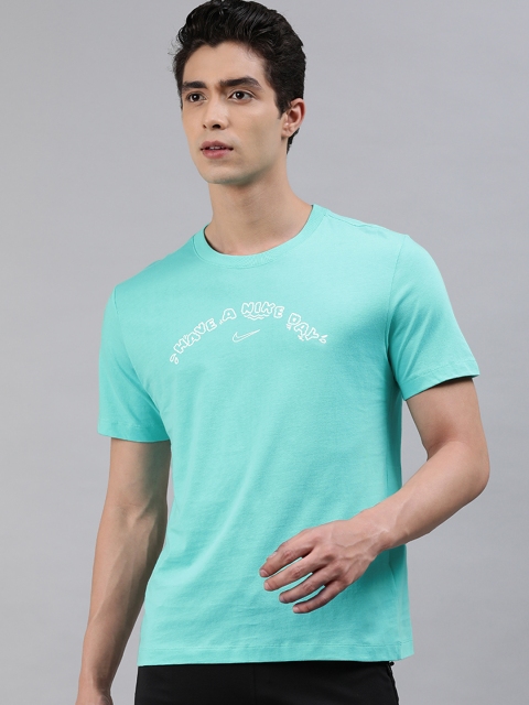 

Nike Men Green Printed Round Neck AS M NSW Pure Cotton T-shirt