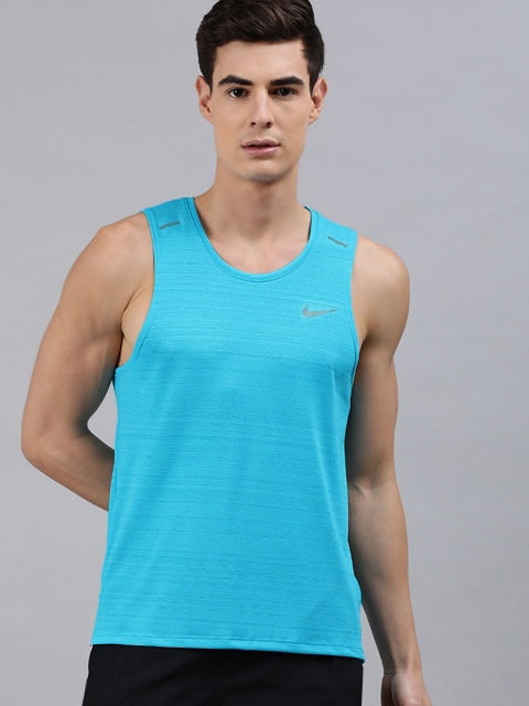 

Nike Men Blue Solid DF MILER TANK Dri Fit Standard Fit Round Neck T-shirt