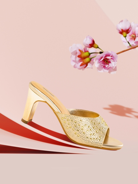 

Anouk Women Gold-Toned Embellished Block Heels