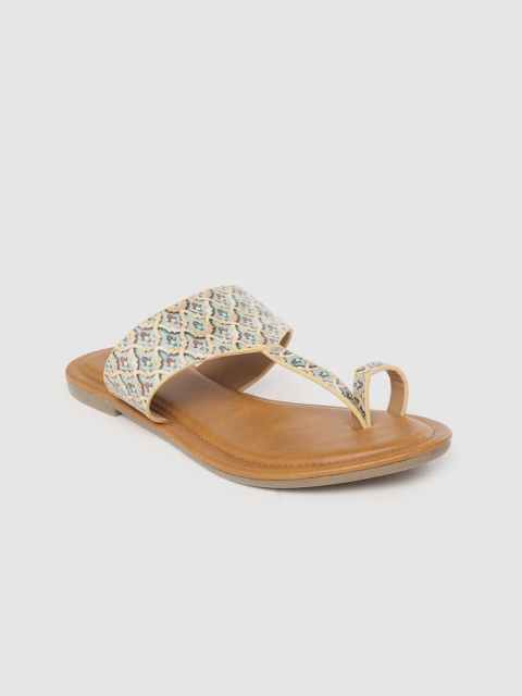 

Anouk Women Beige & Green Ethnic Motifs Print One Toe Flats