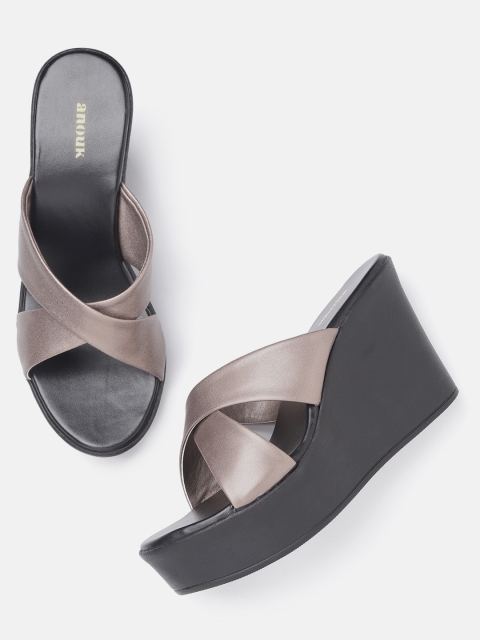 

Anouk Women Bronze-Toned Wedge Heels with Criss-Cross Detail