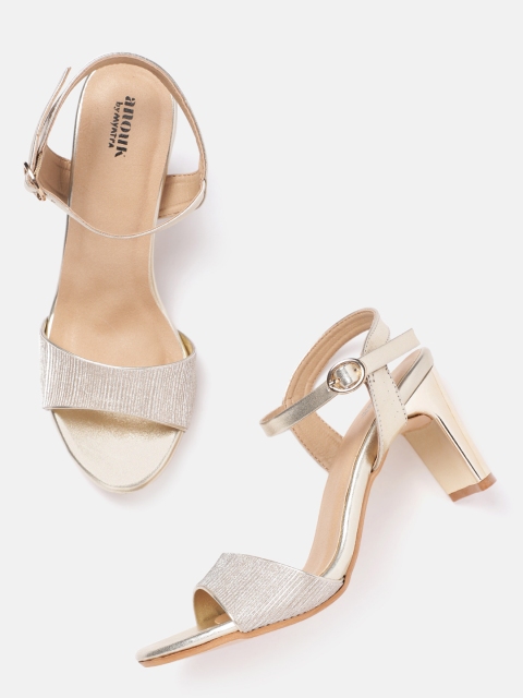 

Anouk Gold-Toned Striped Glitter Effect Block Heels