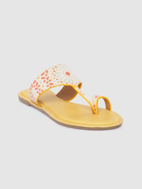 

Anouk Women Off-White & Orange Printed Ethnic One Toe Flats