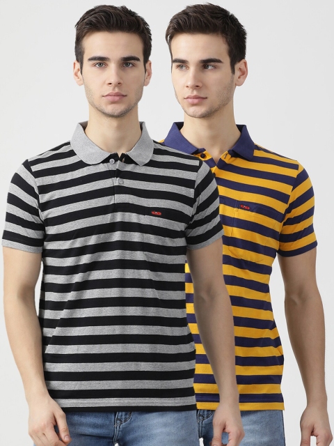 

Cloak & Decker Men Pack of 2 Striped Polo Collar T-shirts, Grey