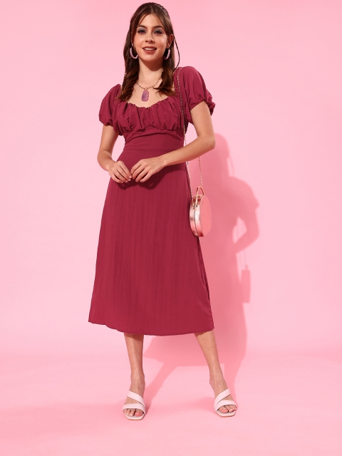 

Moda Rapido Women Red Solid Midi A-Line Dress
