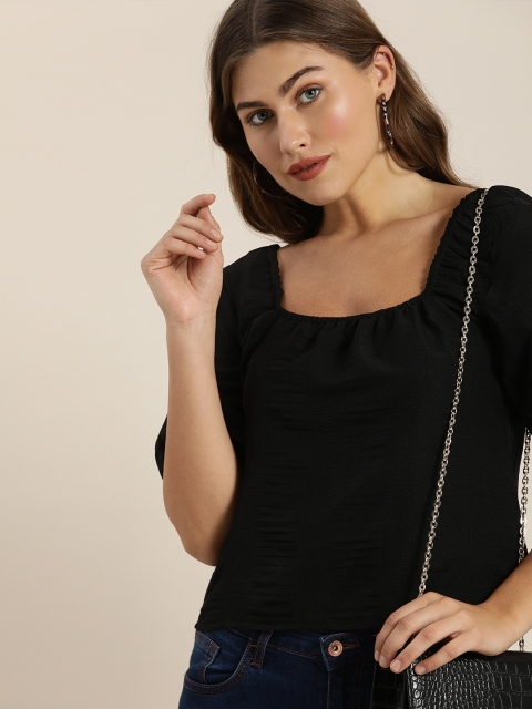 

Moda Rapido Black Puff Sleeves Regular Top