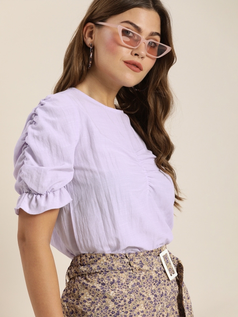 

Moda Rapido Lavender Puff Sleeves Blouson Top