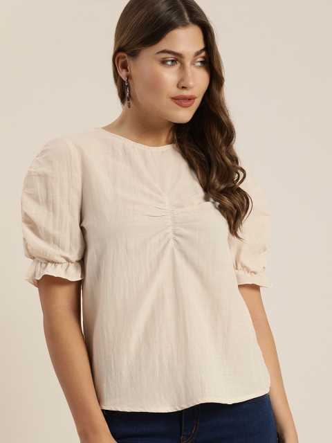 

Moda Rapido Beige Puff Sleeves Regular Top