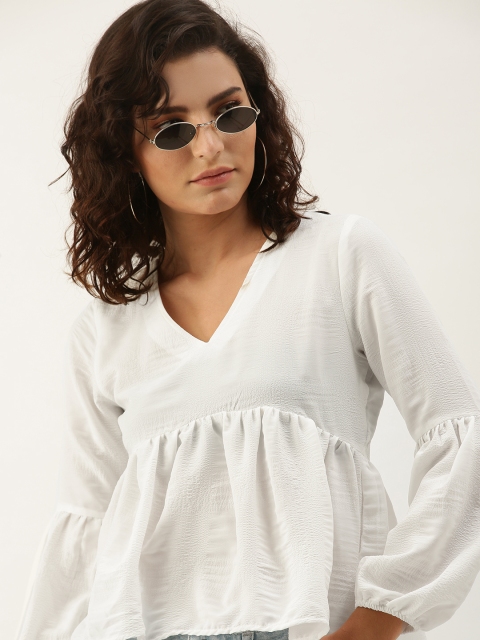 

Moda Rapido White Self Design Empire Top