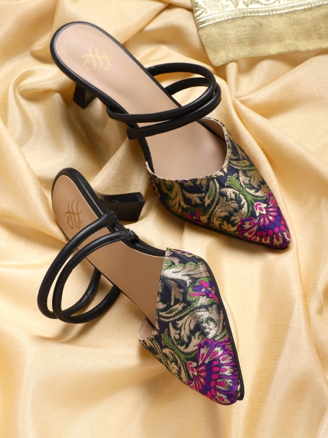 

House of Pataudi Multicoloured Floral Woven Design Handcrafted Pumps, Multi
