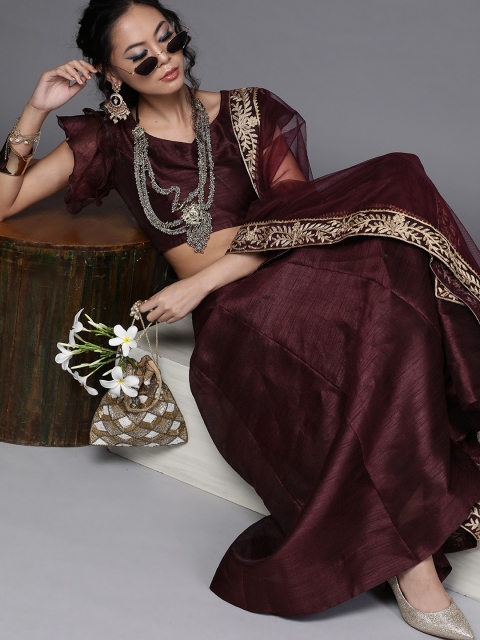 

Inddus Burgundy Semi-Stitched Lehenga & Blouse with Dupatta