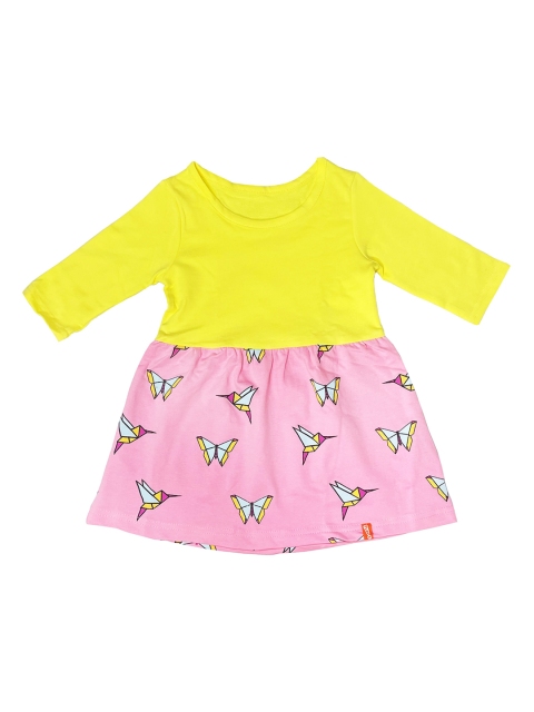 

You Got Plan B Girls Yellow & Pink Colourblocked Fit and Flare Dress