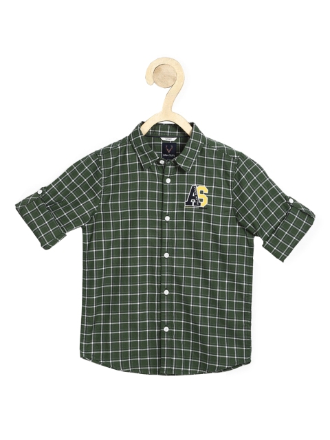 

Allen Solly Junior Boys Olive Green Slim Fit Checked Casual Shirt