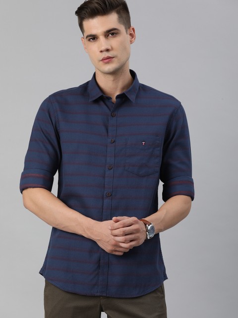 

Louis Philippe Sport Men Navy Blue Super Slim Fit Horizontal Striped Casual Shirt