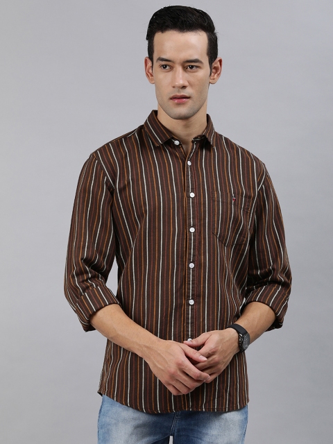 

Louis Philippe Jeans Men Brown & White Slim Fit Striped Casual Shirt