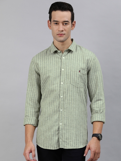 

Louis Philippe Jeans Men Olive Green Super Slim Fit Striped Casual Shirt