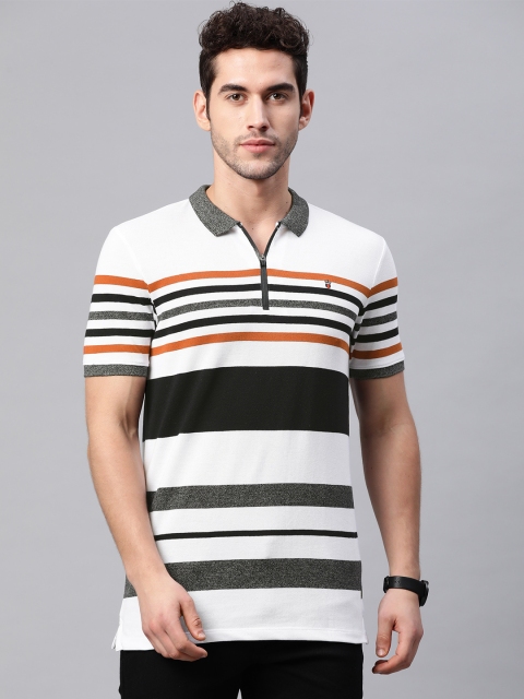 

Louis Philippe Jeans Men White & Black Striped Spread Collar T-shirt