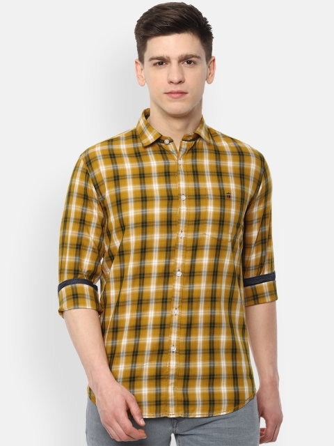 

Louis Philippe Jeans Men Yellow & White Slim Fit Checked Cotton Casual Shirt