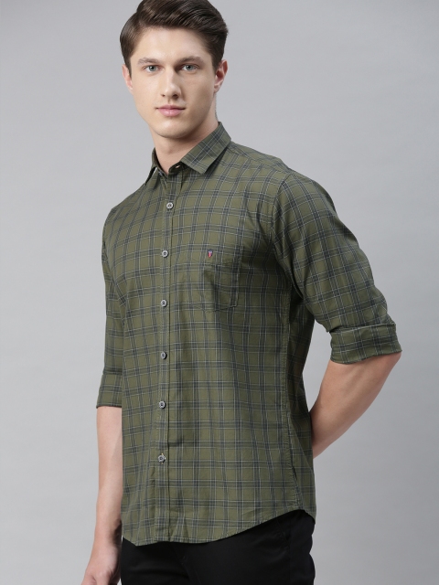 

Louis Philippe Sport Men Olive Green & Navy Blue Slim Fit Checked Casual Shirt