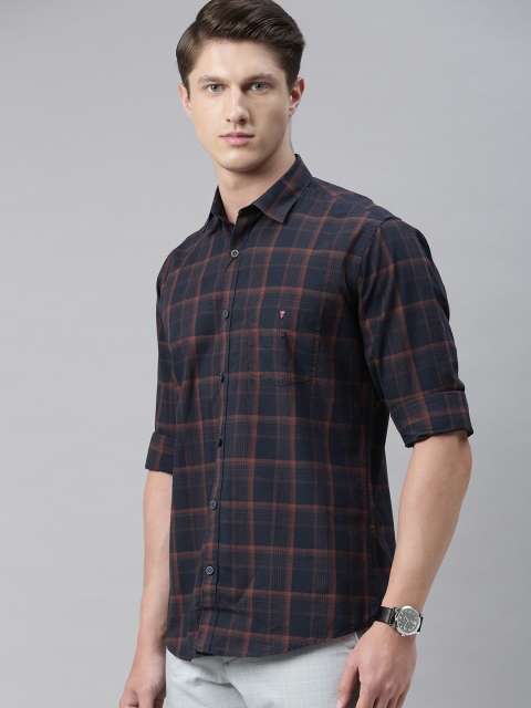 

Louis Philippe Sport Men Navy Blue & Brown Slim Fit Checked Casual Shirt