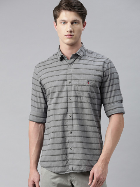 

Louis Philippe Sport Men Grey & Black Slim Fit Striped Casual Shirt