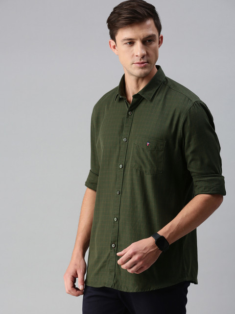 

Louis Philippe Sport Men Green Slim Fit Windowpane Checks Checked Casual Shirt