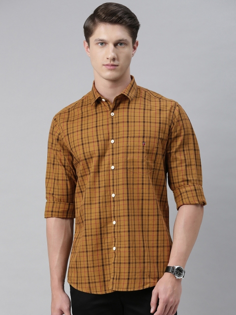 

Louis Philippe Sport Men Mustard Yellow & Brown Slim Fit Checked Casual Shirt