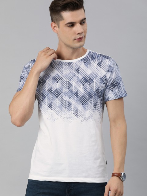 

Louis Philippe Jeans Men Blue & White Printed T-shirt