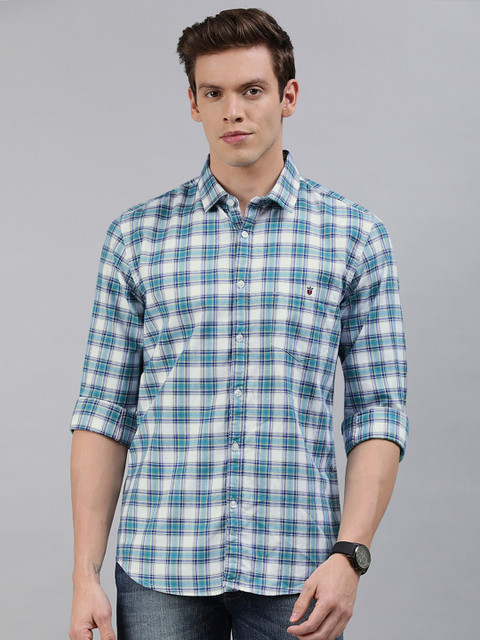 

Louis Philippe Jeans Men Blue Slim Fit Checked Casual Shirt