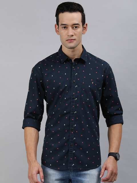 

Louis Philippe Jeans Men Navy Blue & Red Slim Fit Printed Casual Shirt