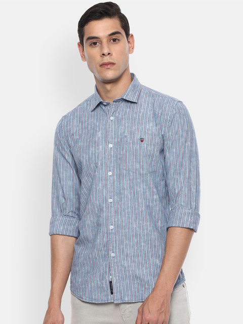 

Louis Philippe Jeans Men Blue Slim Fit Striped Casual Shirt
