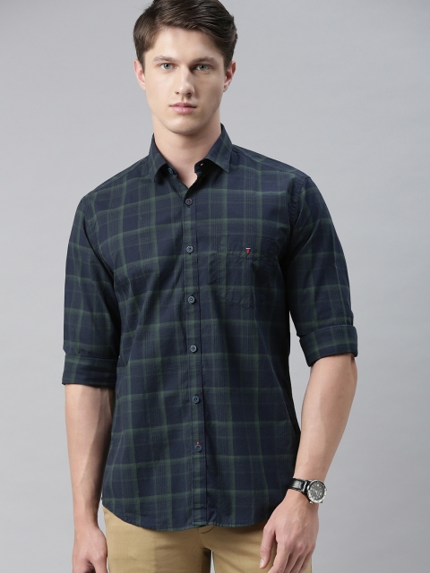 

Louis Philippe Sport Men Navy Blue & Green Slim Fit Checked Casual Shirt