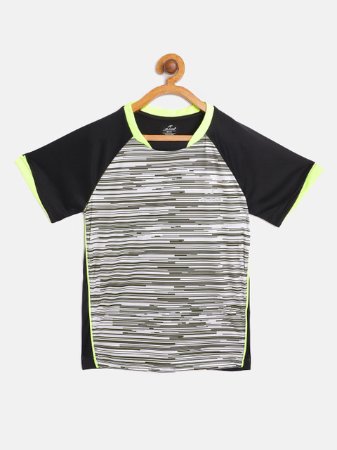 

Alcis Boys Black & White Striped Round Neck Antimicrobial Sustainable Sustainable T-shirt