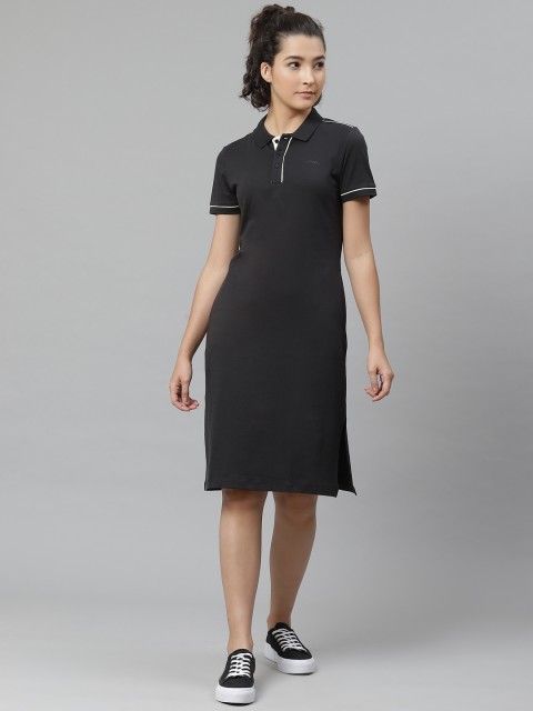 

Alcis Women Black Solid Pure Cotton Sustainable T-shirt Dress