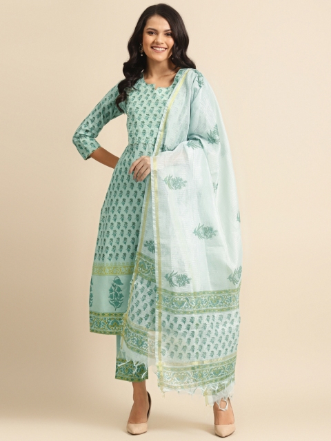 

Prakrti Women Green Ethnic Motifs Hand Block Print Kurta with Trousers & Dupatta