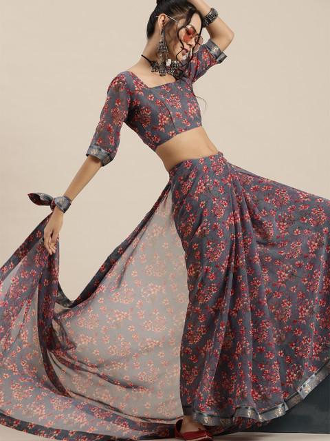 

Saree mall Grey & Pink Printed Bagru Saree