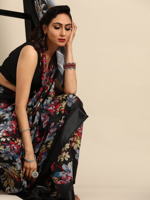 

Saree mall Black & Red Floral Print Saree