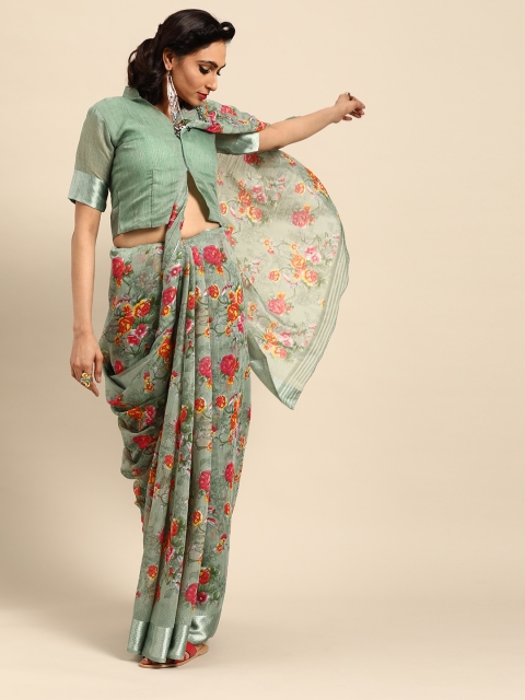 

Saree mall Green & Pink Floral Printed Saree