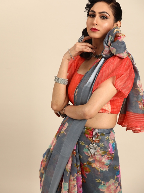 

Saree mall Grey & Pink Printed Saree