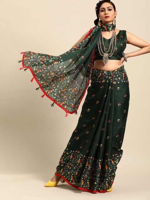 

Saree mall Green & Yellow Printed Block Print Saree