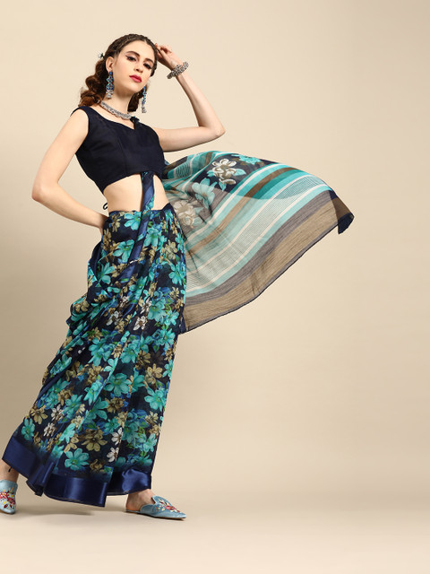 

Saree mall Blue & Green Floral Printed Saree