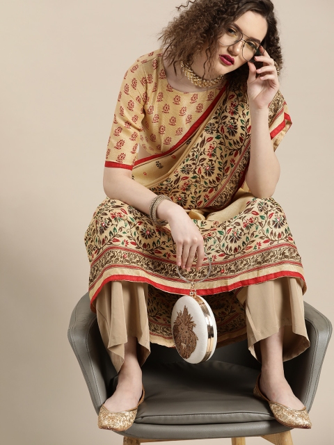 

Saree mall Cream-Coloured & Red Printed Block Print Saree