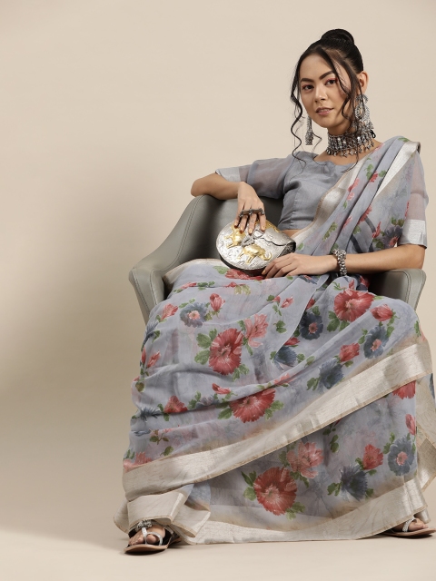 

Saree mall Grey & Red Printed Saree