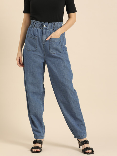 

all about you Women Blue High-Rise Pleated Beggy Denim Trousers